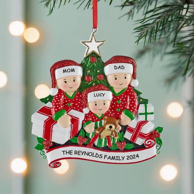 Family Unwrapping Gifts Personalized Ornament